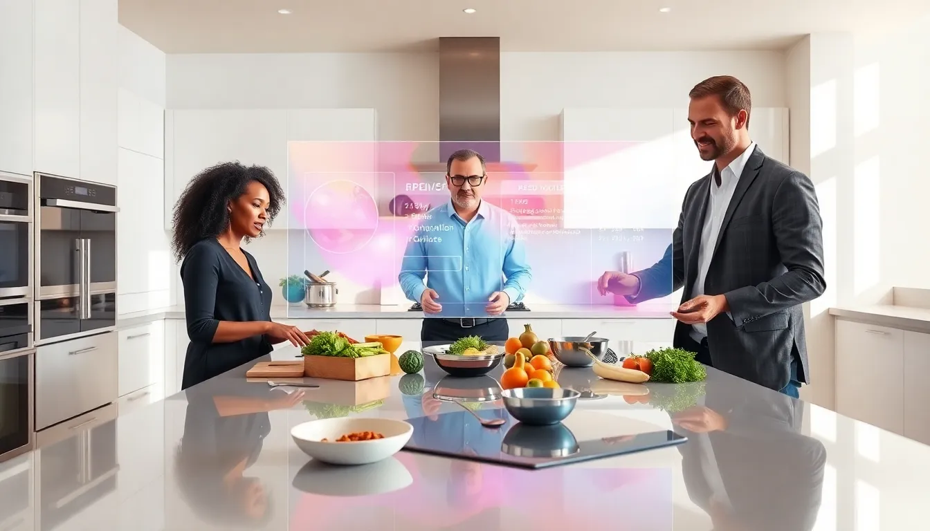 chefs using augmented reality in a modern kitchen.